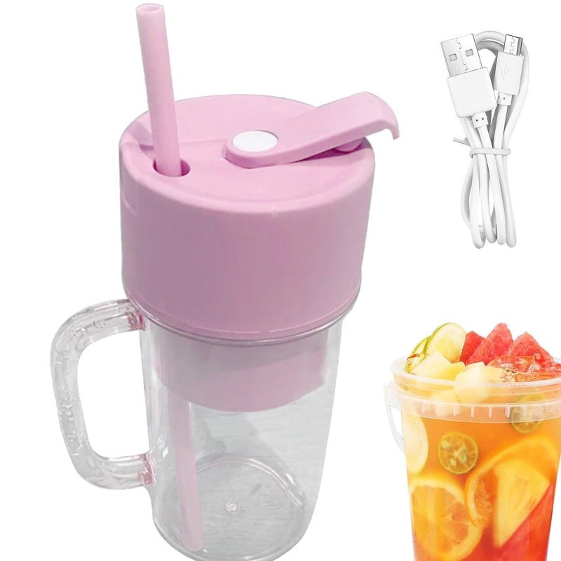 FONTRA Portable Crusher Juicer USB Rechargeable Compact Design Fresh Juice Blender with Handle Straw Smoothie Sipper 6 Stainless Steel Blades Perfect for OntheGo 340ml - Image 1