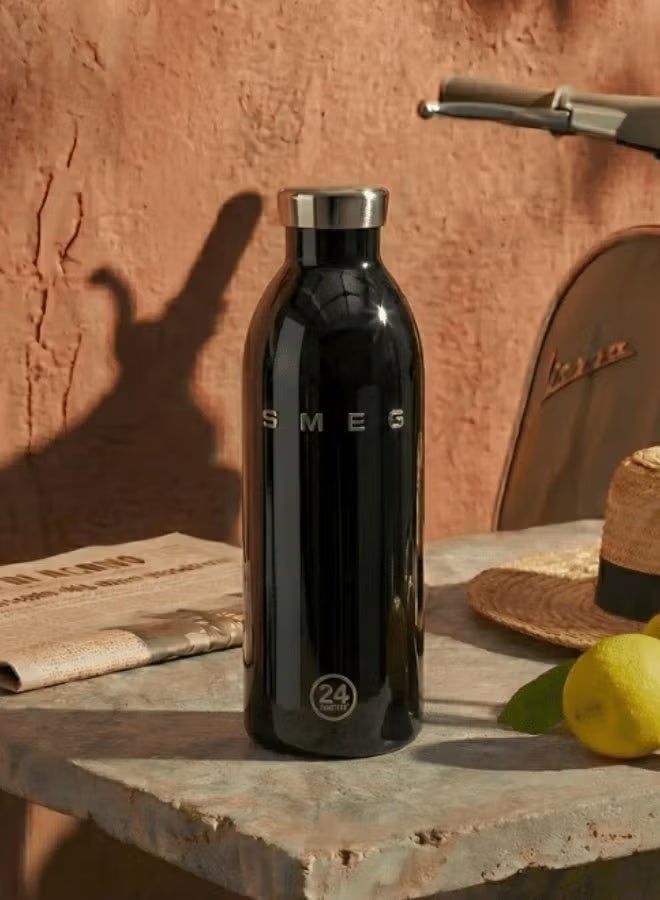 smeg زجاجة ماء حرارية من SMEG مصنوعة من الفولاذ المقاوم للصدأ - قارورة معزولة مانعة للتسرب - 500 مل. سوداء - Image 1