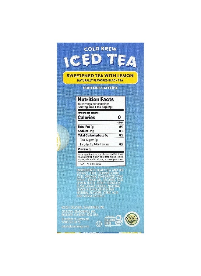 CELESTIAL SEASONINGS Celestial Seasonings, Cold Brew Iced Tea, Sweetened Tea with Lemon, 18 Tea Bags, 1.3 oz (37 g)  - Image 2