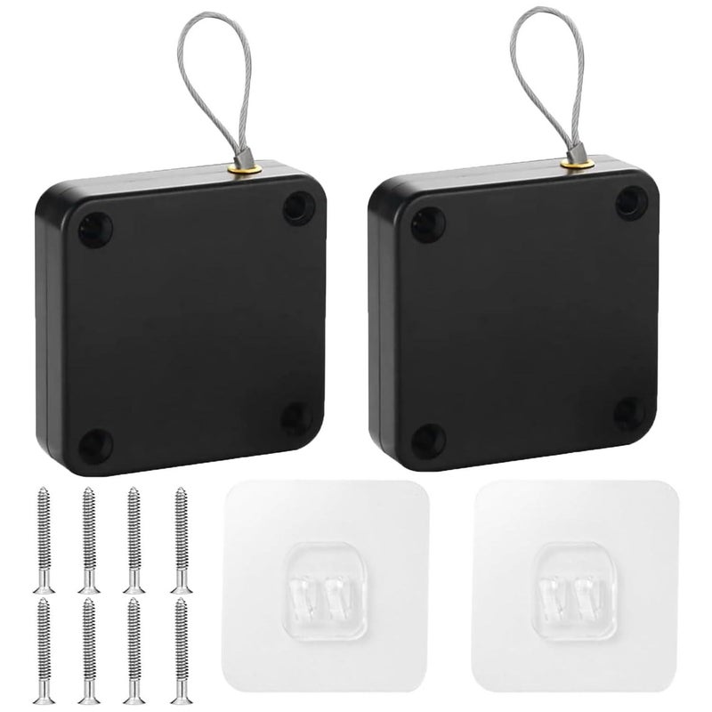 2PC Black Door Closer – 1200 Pull Force Black Pull Cord Door Lock, Hydraulic, for Screen Door