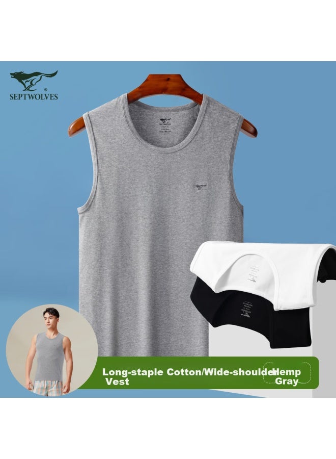 Septwolves Men's Wide Shoulder Tank Top Casual Cotton Ammonia Round Neck Versatile Wide Shoulder Sports Men's Base Sweatshirt - Image 4