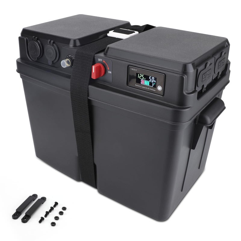 TIPHOPE 12V Battery Box Outdoor Portable Marine Battery Box MultiFunction Marine Smart Battery Box with Circuit Breaker for RV Marine Camping Trolling MotorWaterproof