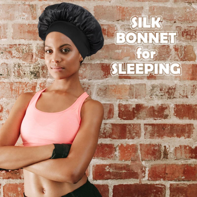 ZHENSILK 4Pcs Silk Bonnet for Sleeping, Satin Hair Bonnets, Soft Elastic Band Silk Sleep Cap, Hair Wrap for Women(Black Wine Red Purple Gold) - Image 4