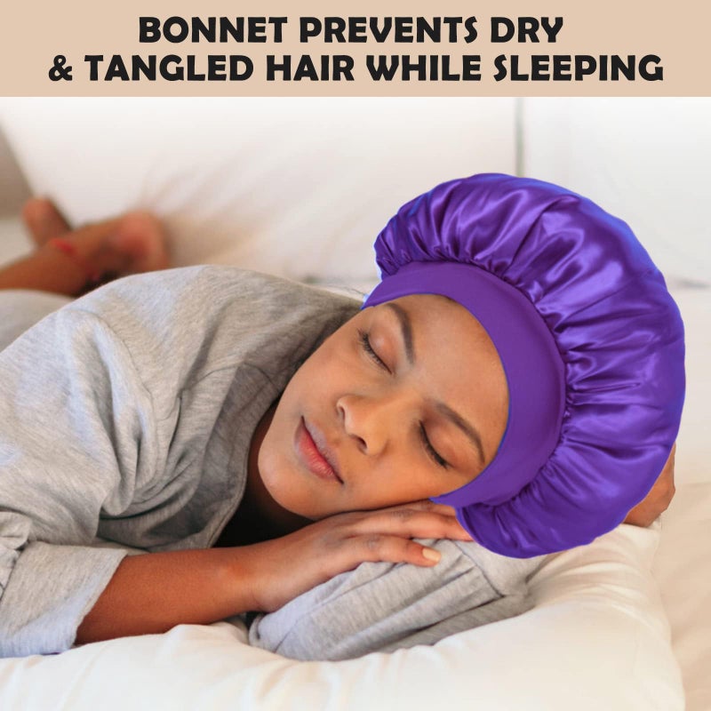 ZHENSILK 4Pcs Silk Bonnet for Sleeping, Satin Hair Bonnets, Soft Elastic Band Silk Sleep Cap, Hair Wrap for Women(Black Wine Red Purple Gold) - Image 3