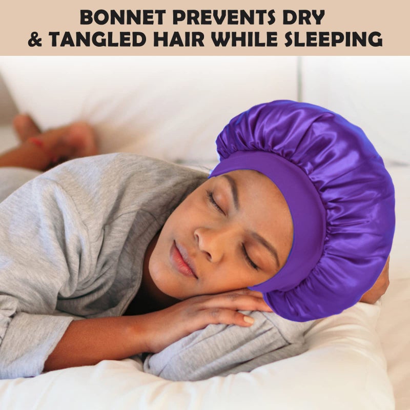 ZHENSILK 4Pcs Silk Bonnet for Sleeping, Satin Hair Bonnets, Soft Elastic Band Silk Sleep Cap, Hair Wrap for Women(Black Wine Red Purple Gold) - Image 2