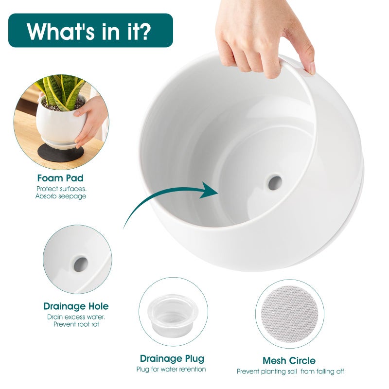 vancasso 3-Pack Ceramic Plant Pots, 3.7/4.8/6.2 Inch Indoor Planters with Saucers & Drainage Hole Planter pots for Indoor Plants and Flower, White - Image 3