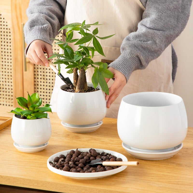 vancasso 3-Pack Ceramic Plant Pots, 3.7/4.8/6.2 Inch Indoor Planters with Saucers & Drainage Hole Planter pots for Indoor Plants and Flower, White - Image 4
