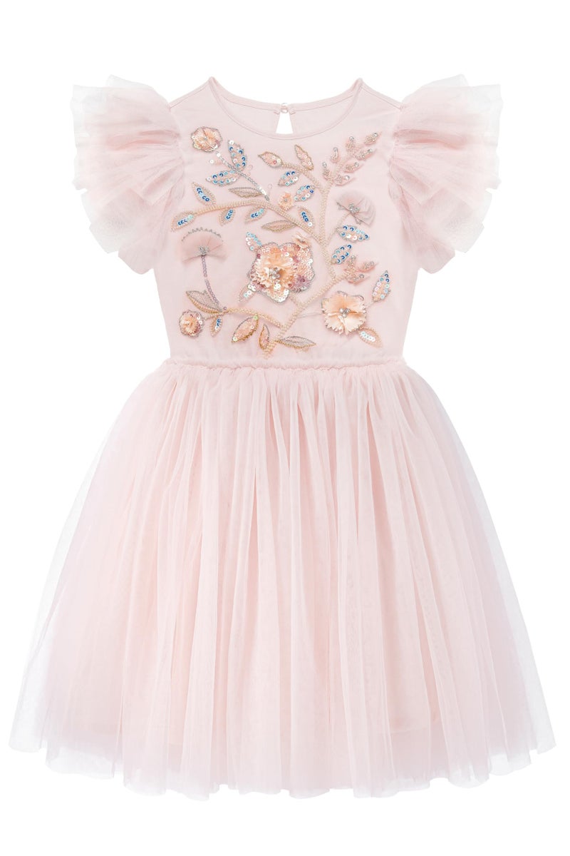 Tutu Dress for Girls Embroidered Tulle Tiered Layered Flower Toddler Dress for Wedding Birthday