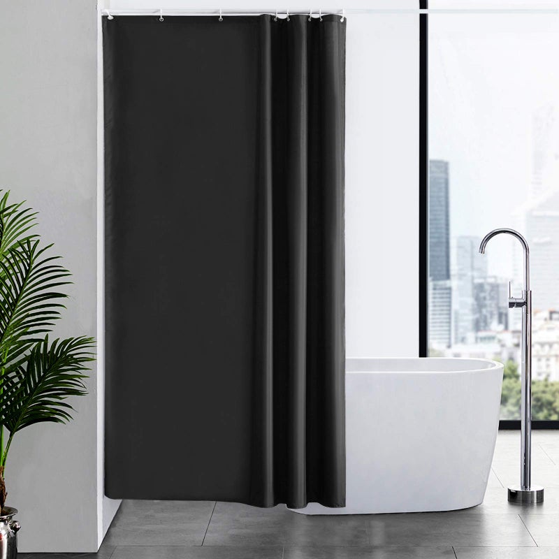 Furlinic Shower Curtain Mould Proof Resistantand Waterproof Washable Polyester Fabric Black Bath Curtains with Weight Tape 8 Hooks for Wetroom 47x78 Inch 120x200cm