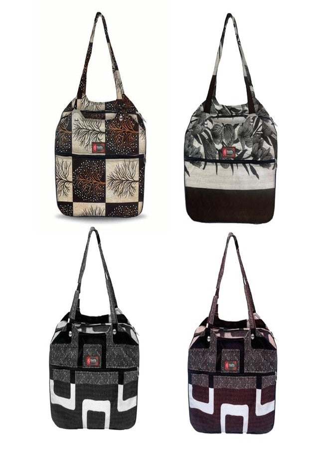 Temoli Handbag or Travel Bag for carrying things or also used as a office bag or college bag,Check & Blue,4 Pcs - Image 1