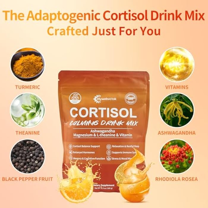 Hywebvctok Cortisol Drink Powder Sugar Free, Natural Cortisol Supplements for Women Men,with Ashwagandha, L-Theanine, Black Pepper Extract, Turmeric Root, Relaxation, Focus,Mental Clarity,6.3 OZ - Image 3
