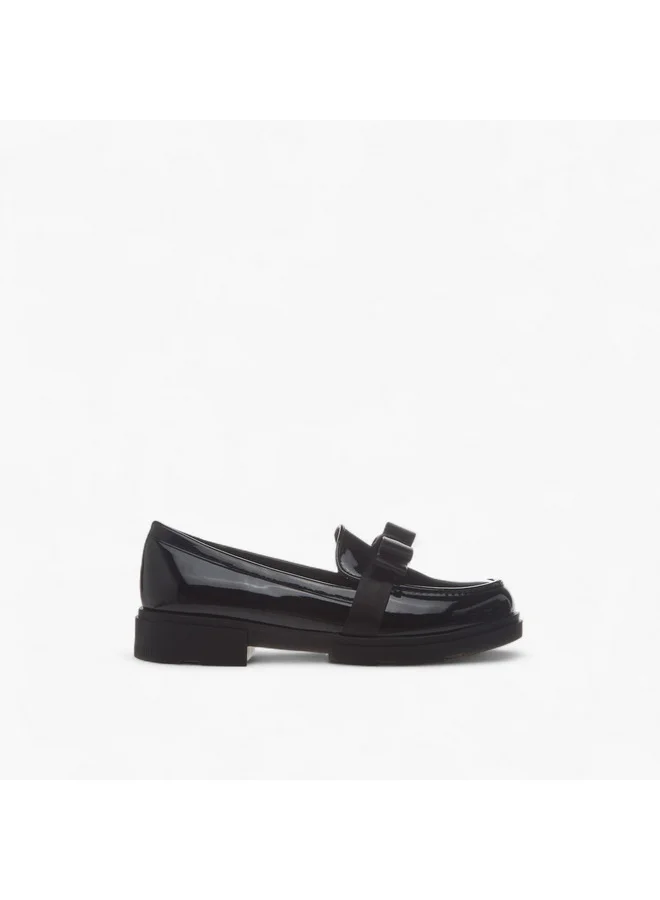 Flora Bella By Shoexpress Girls Solid Slip-On School Shoes with Bow Accent
