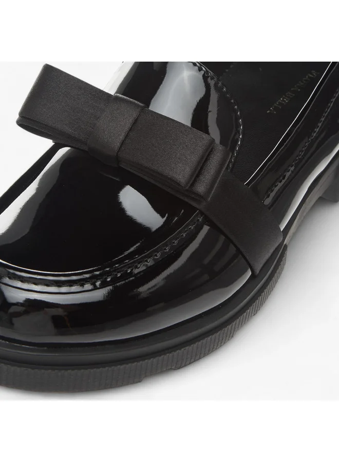Flora Bella By Shoexpress Girls Solid Slip-On School Shoes with Bow Accent