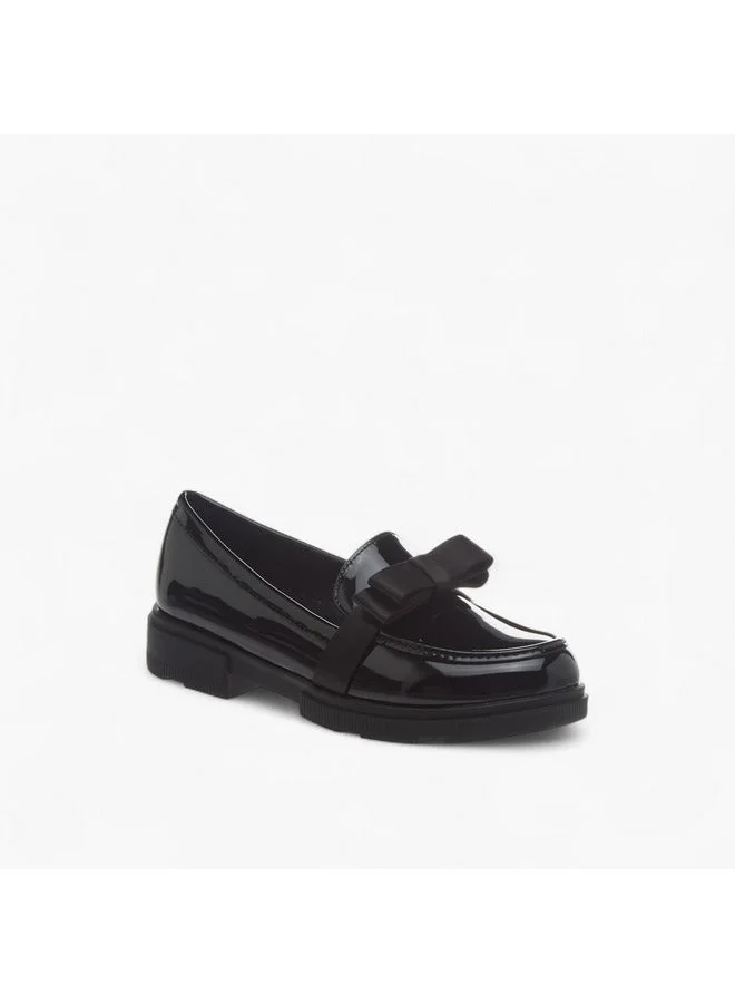 Flora Bella By Shoexpress Girls Solid Slip-On School Shoes with Bow Accent