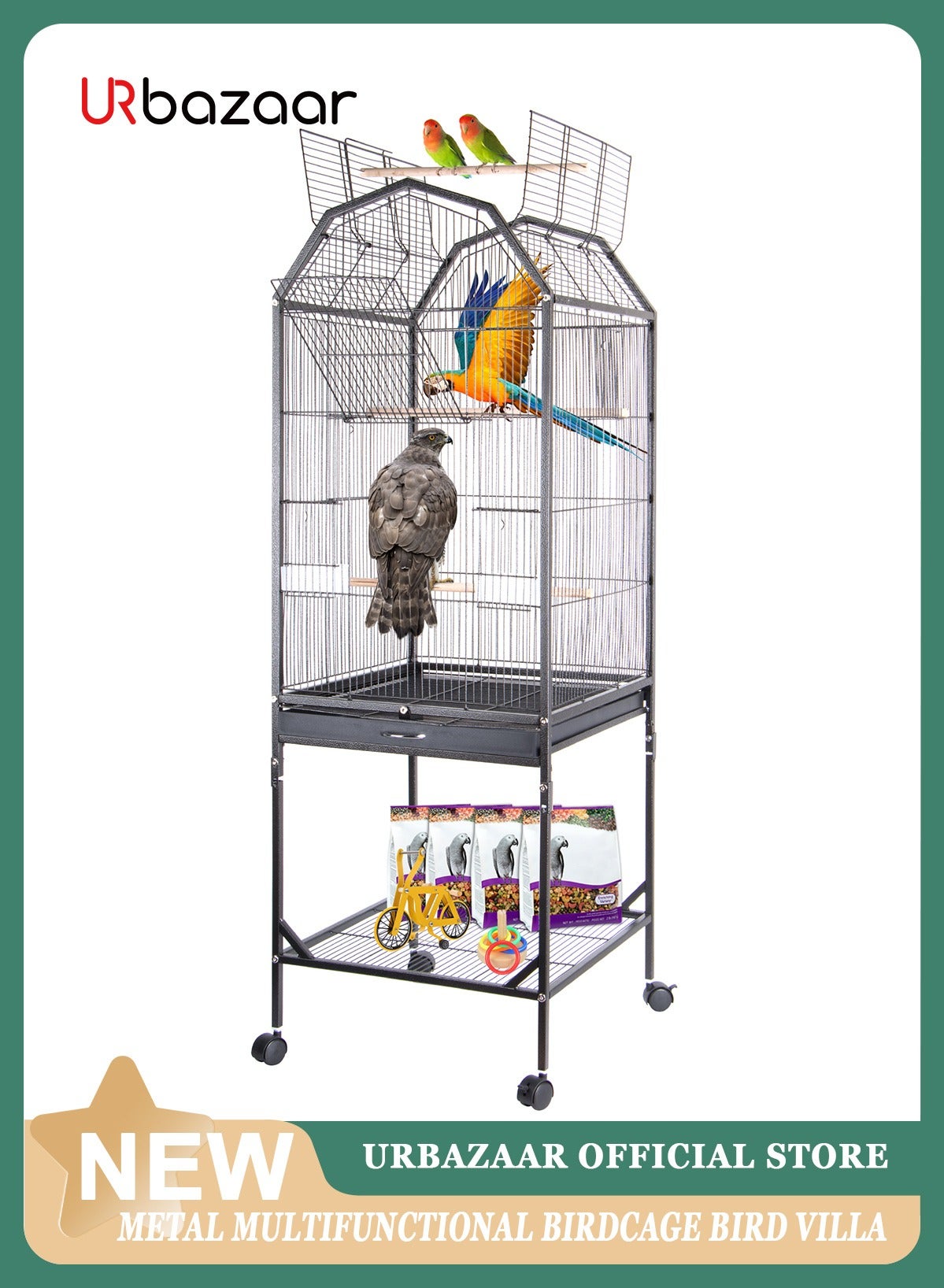 View of URbazaar Large Metal Bird Flight Cage, Spacious Parrot Cage with ...