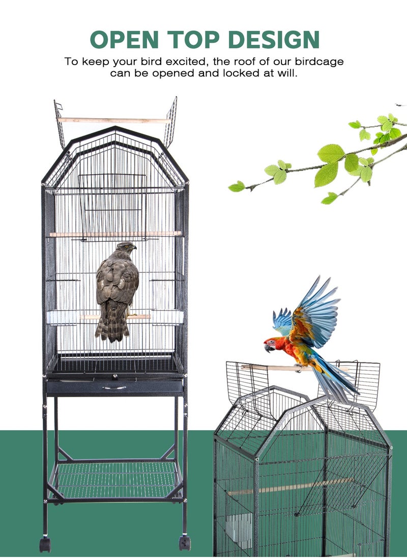 URbazaar Large Metal Bird Flight Cage, Spacious Parrot Cage with Removable Tray - Multifunctional Aviary with wheels for Convenient Bird Care & Breeding  - Image 4