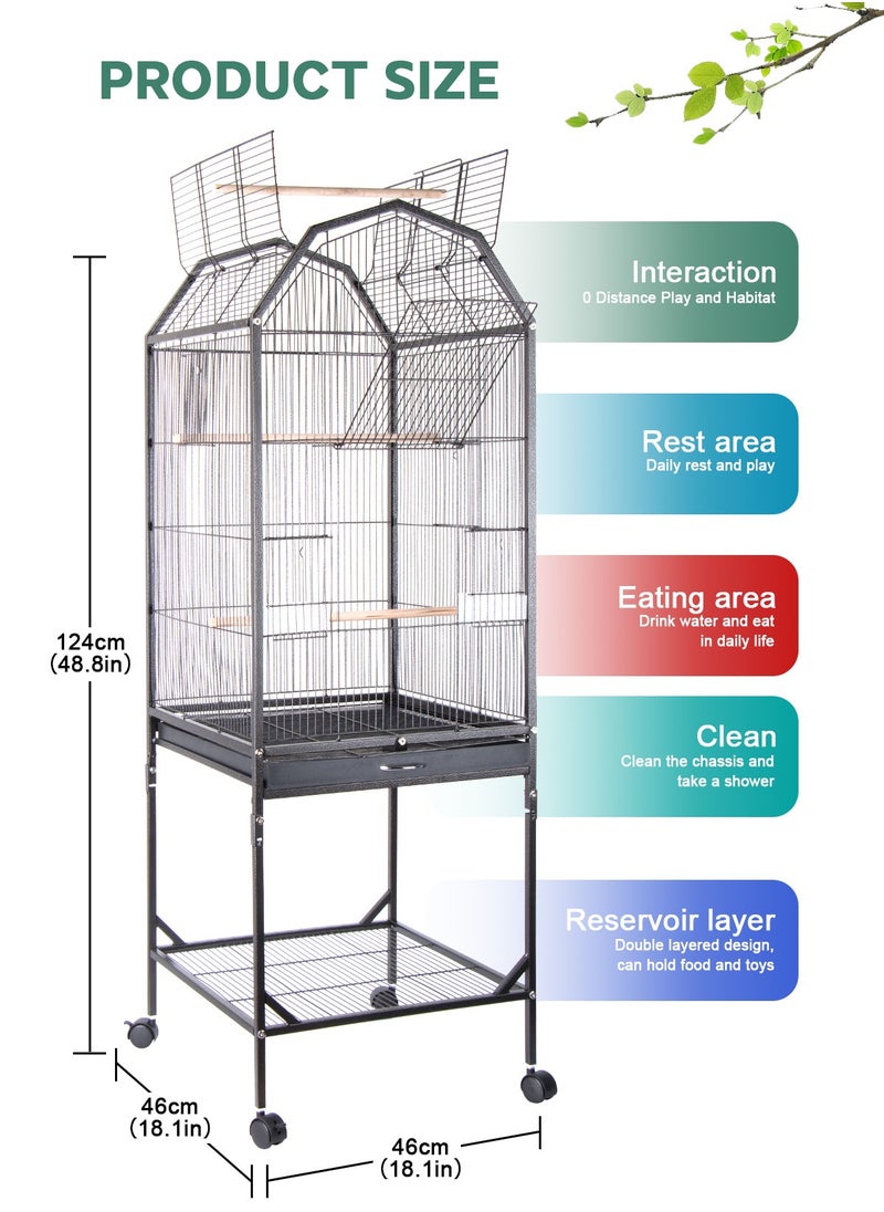 URbazaar Large Metal Bird Flight Cage, Spacious Parrot Cage with Removable Tray - Multifunctional Aviary with wheels for Convenient Bird Care & Breeding  - Image 2
