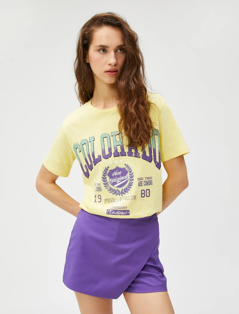 KOTON Cotton Printed T-Shirt Short Sleeve Crew Neck Cotton