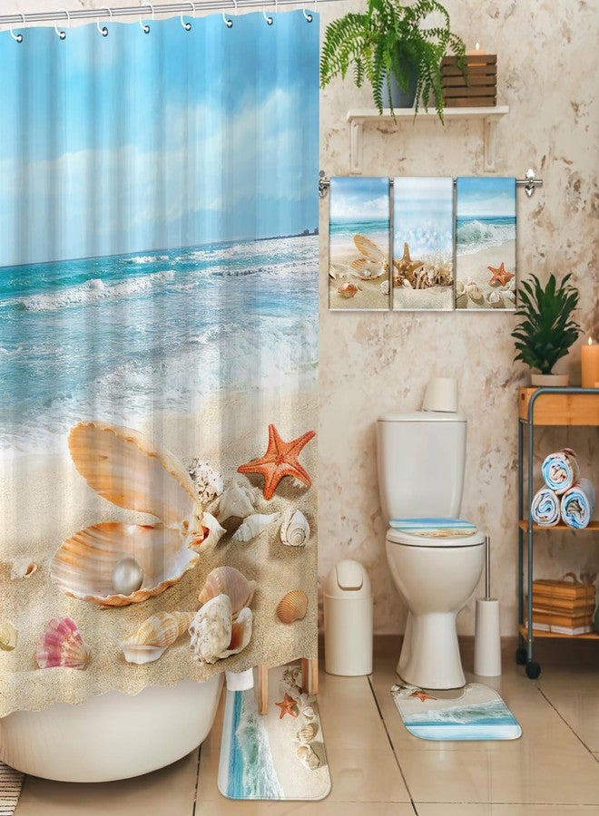 FuWeave 8 Pcs Western Aztec Shower Curtain Set Geometric Vintage Bathroom Decor Boho Abstract Pattern Waterproof Shower Curtain Aztec Towels Non Slip Rug Toilet Lid Cover Bath Mat with 12 Hooks - Image 5