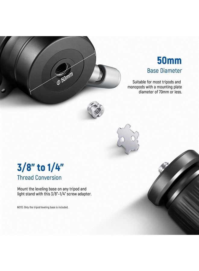 NEEWER Tripod Leveling Base (⌀50mm) Camera Leveler, Bubble Level Aluminum Adjusting Plate with 1/4" 3/8" Mounting Screw Compatible with Canon Nikon Sony DSLR Camera Camcorder, GM11 - Image 2