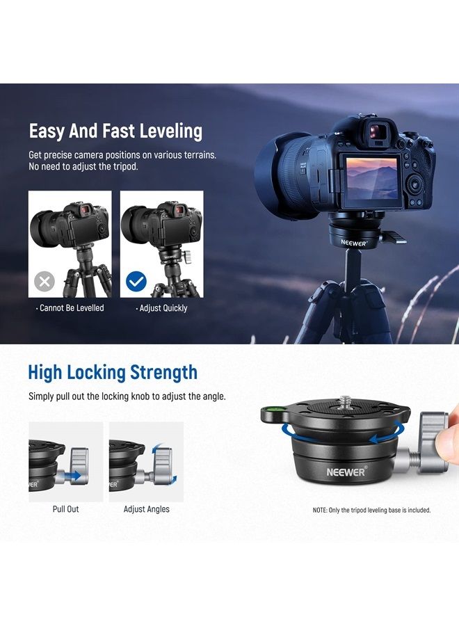 NEEWER Tripod Leveling Base (⌀50mm) Camera Leveler, Bubble Level Aluminum Adjusting Plate with 1/4" 3/8" Mounting Screw Compatible with Canon Nikon Sony DSLR Camera Camcorder, GM11 - Image 3