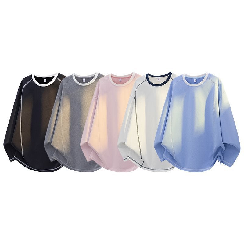 Retro Contrast Stripesd Long-Sleeved T-Shirt Men'S Spring And Autum Trendy Brand Loose Casual Boys' Bottoming Tops - Image 2
