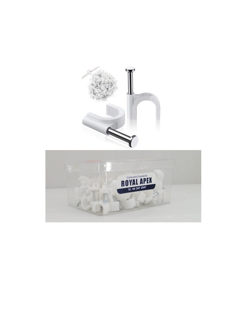 Electrical Cable Wire Round Clips, Steel Nails Tacks Holder for Organizing Electric Wires Cables Lines - White (6mm - 100Pcs) - Image 1