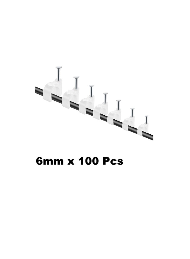 Electrical Cable Wire Round Clips, Steel Nails Tacks Holder for Organizing Electric Wires Cables Lines - White (6mm - 100Pcs) - Image 2