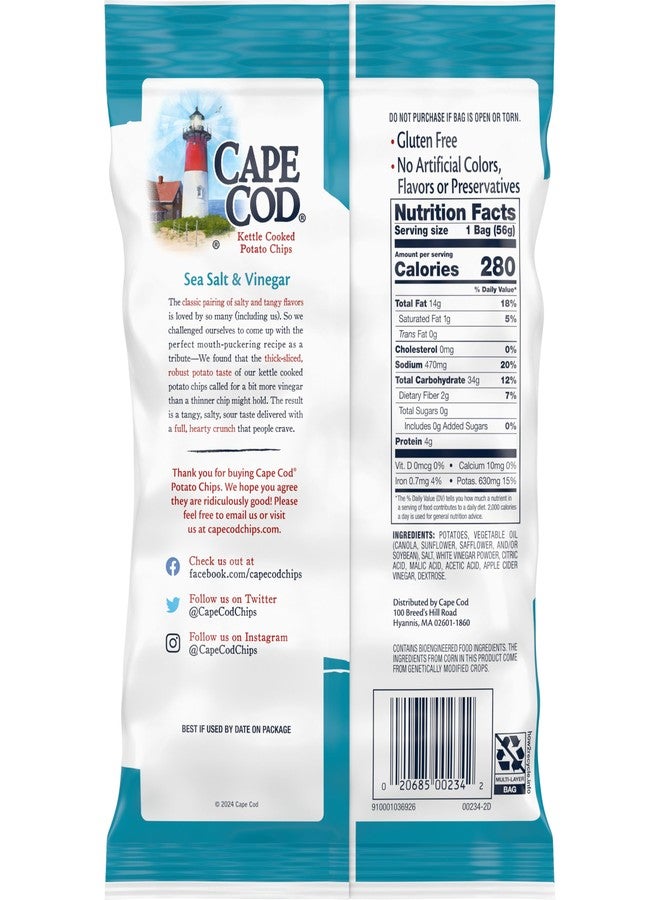 Cape Cod Potato Chips, Sea Salt and Vinegar Kettle Chips, 2 Oz (Pack of 6) - Image 4