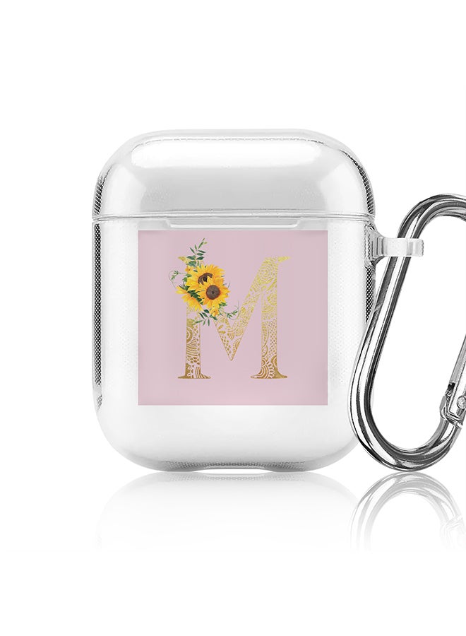Stylizedd Classic Clear printed Case for Apple Airpods 2 / 1 Soft TPU Gel Thin Transparent Flexible Cover - Custom Monogram Initial Letter Mandala Floral Pattern Alphabet - M (Pink ) - Image 1