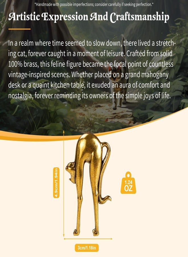 chovy تمثال قطة متمددة مصنوع يدويًا من النحاس الصلب بنسبة 100%، قطعة ديكور أنيقة للمكتب والطاولة، تحفة فنية قابلة للاقتناء للمنزل والمكتب | هدية فريدة لمحبي القطط - Image 3