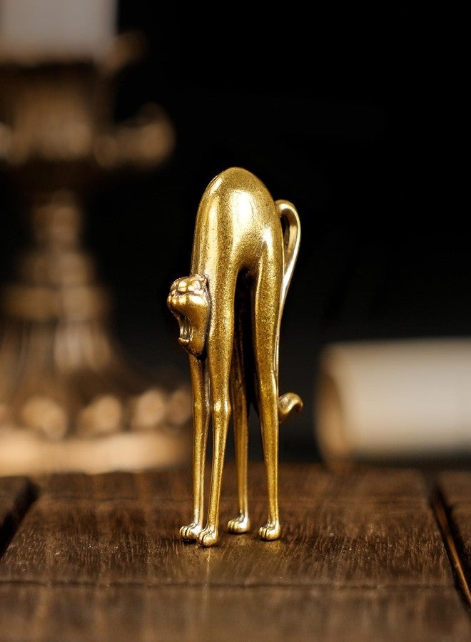 chovy تمثال قطة متمددة مصنوع يدويًا من النحاس الصلب بنسبة 100%، قطعة ديكور أنيقة للمكتب والطاولة، تحفة فنية قابلة للاقتناء للمنزل والمكتب | هدية فريدة لمحبي القطط - Image 2