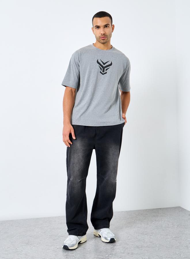 Styli Front Graphic Crew Neck Oversized T-Shirt - Image 2