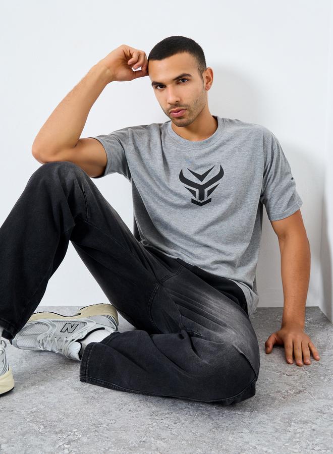 Styli Front Graphic Crew Neck Oversized T-Shirt - Image 1