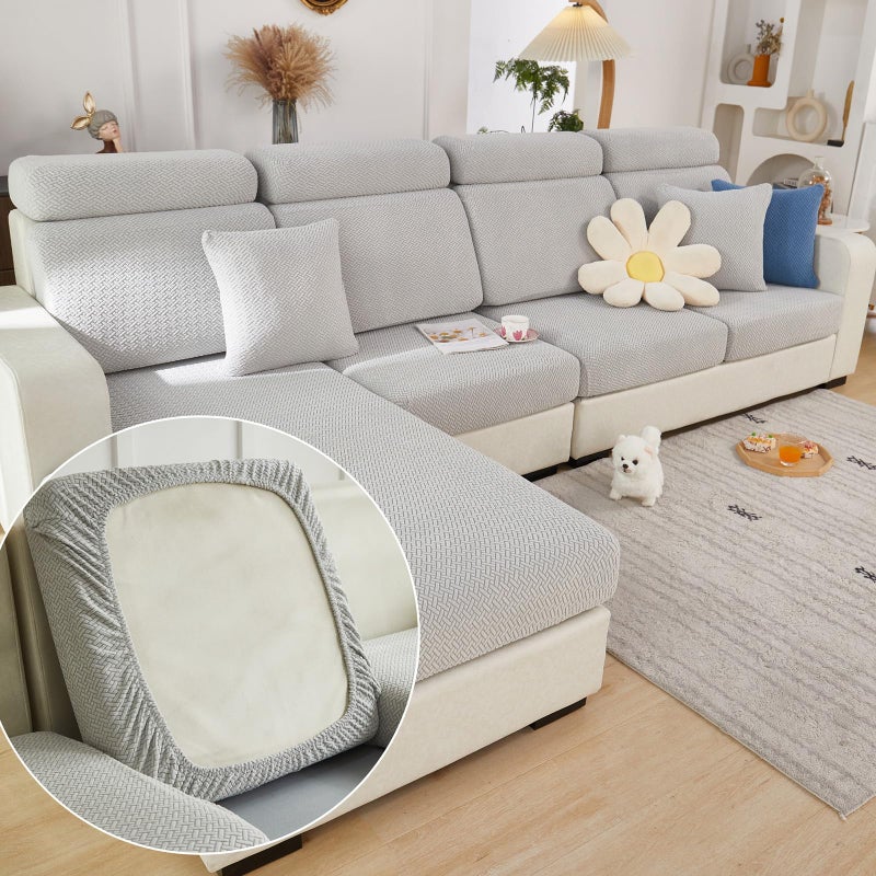 Yoovat Couch Cushion Covers for Sofa Couch Covers Wear-Resistant Universal Sofa Cover Washable Stretch for Sectional Slipcovers (Texture-Light Gray,Back Cover M) - Image 1