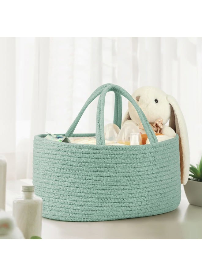Maliton Diaper Caddy Organizer for Baby, Portable Diaper Storage Organizer for Changing Table and Car, Cotton Rope Nursery Storage Bin Basket for Baby Shower, Newborn Essentials Must Haves - Green - Image 5