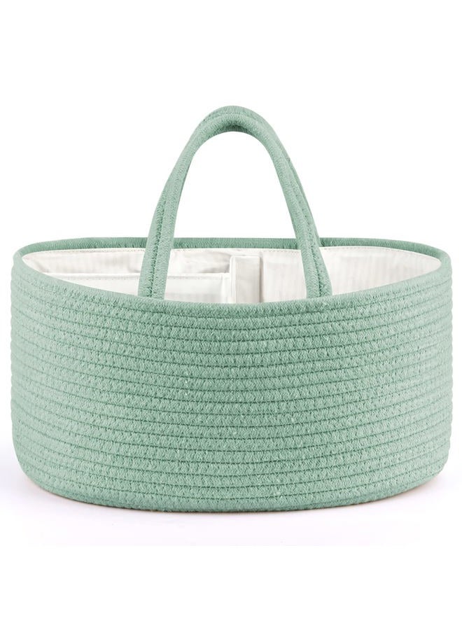 Maliton Diaper Caddy Organizer for Baby, Portable Diaper Storage Organizer for Changing Table and Car, Cotton Rope Nursery Storage Bin Basket for Baby Shower, Newborn Essentials Must Haves - Green - Image 2