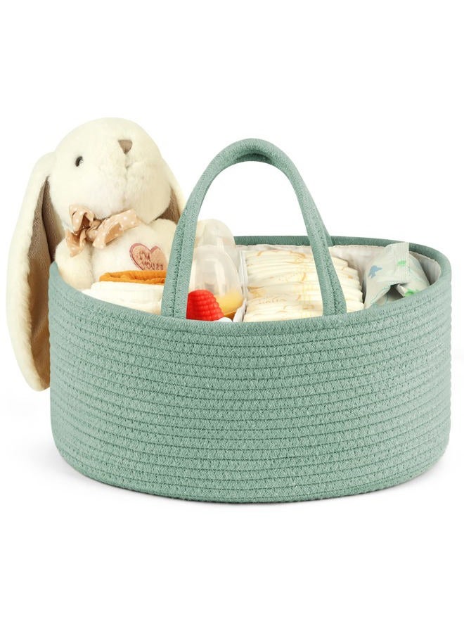Maliton Diaper Caddy Organizer for Baby, Portable Diaper Storage Organizer for Changing Table and Car, Cotton Rope Nursery Storage Bin Basket for Baby Shower, Newborn Essentials Must Haves - Green - Image 1