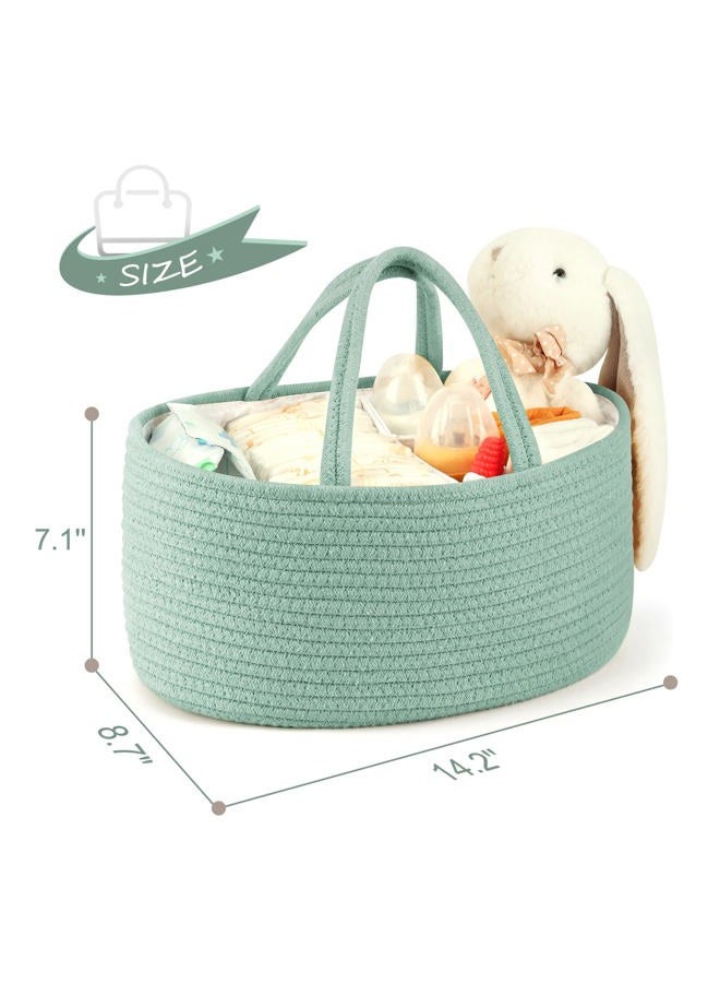 Maliton Diaper Caddy Organizer for Baby, Portable Diaper Storage Organizer for Changing Table and Car, Cotton Rope Nursery Storage Bin Basket for Baby Shower, Newborn Essentials Must Haves - Green - Image 3