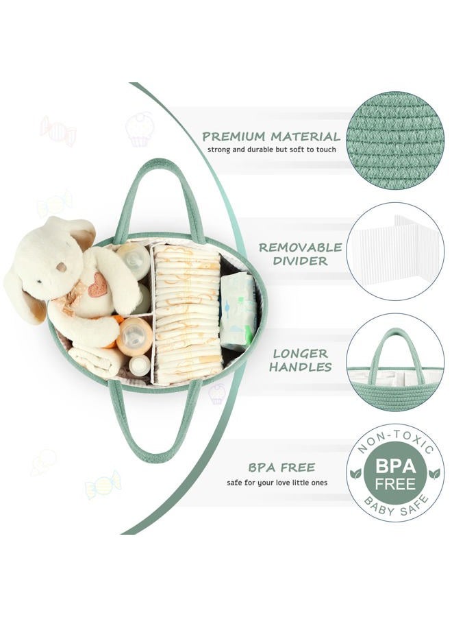 Maliton Diaper Caddy Organizer for Baby, Portable Diaper Storage Organizer for Changing Table and Car, Cotton Rope Nursery Storage Bin Basket for Baby Shower, Newborn Essentials Must Haves - Green - Image 4