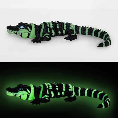 coonoe 3D Printed Articulated Crocodile Opening Mouth and Glass Eyes Flexible Joint Animal Models Surprise Gifts for Fidget Enthusiasts Fluorescent Green - Image 1