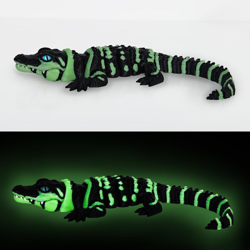 coonoe 3D Printed Articulated Crocodile Opening Mouth and Glass Eyes Flexible Joint Animal Models Surprise Gifts for Fidget Enthusiasts Fluorescent Green - Image 3