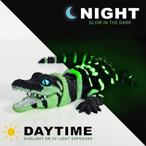 coonoe 3D Printed Articulated Crocodile Opening Mouth and Glass Eyes Flexible Joint Animal Models Surprise Gifts for Fidget Enthusiasts Fluorescent Green - Image 5