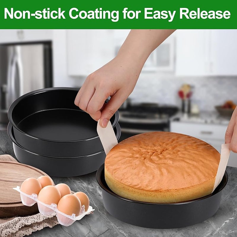 Xtujcya 8 Inch Cake Pan, Premium Round Cake Pans Set of 3, Durable Circle Cake Pan with 100 Pieces Parchment Paper, Non-Toxic & Healthy Deep Cake Baking Pans Tins for Birthday , Dishwasher Safe - Image 3
