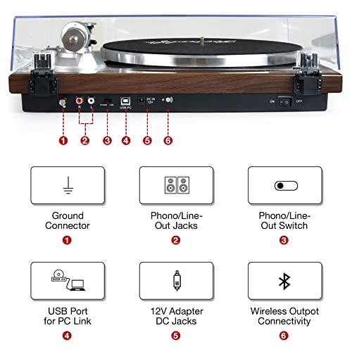 Retrolife Turntables Belt-Drive Record Player with Wireless Output Connectivity, Vinyl Player Support 33&45 RPM Speed Phono Line USB Digital to PC Recording with Advanced Magnetic Cartridge&Counterweight - Image 4