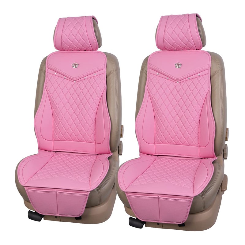 Flying Banner car seat Covers seat Cushions Luxe Fit Faux Leather Easy Installation Vehicles Non Slip Premium (Solid Pink, 2 x Front Seat Cover) - Image 1