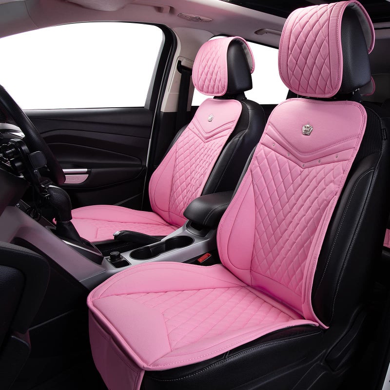 Flying Banner car seat Covers seat Cushions Luxe Fit Faux Leather Easy Installation Vehicles Non Slip Premium (Solid Pink, 2 x Front Seat Cover) - Image 2