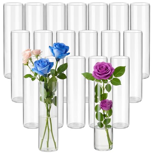 saiguomi 20 Pcs Glass Cylinder Bud Vases for Centerpieces, H: 7.15" x D: 1.85", Birthday Party Wedding Centerpiece Table Decorations, Home Decor, Small Cylinder Living Bud Vases in Bulk for Flowers - Image 1