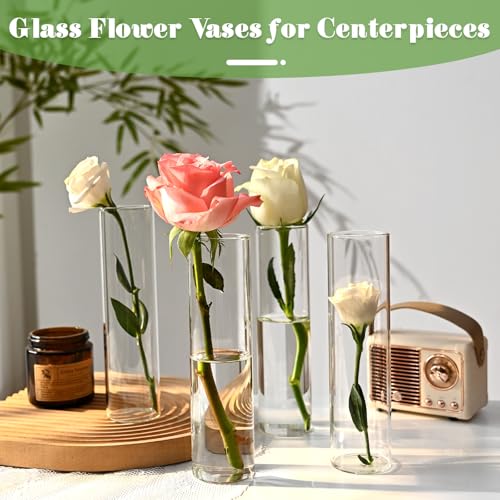 saiguomi 20 Pcs Glass Cylinder Bud Vases for Centerpieces, H: 7.15" x D: 1.85", Birthday Party Wedding Centerpiece Table Decorations, Home Decor, Small Cylinder Living Bud Vases in Bulk for Flowers - Image 4