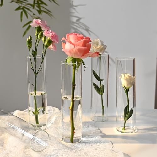 saiguomi 20 Pcs Glass Cylinder Bud Vases for Centerpieces, H: 7.15" x D: 1.85", Birthday Party Wedding Centerpiece Table Decorations, Home Decor, Small Cylinder Living Bud Vases in Bulk for Flowers - Image 2